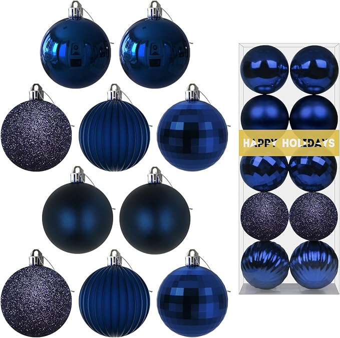 Navy Blue 3.2" Large Christmas Balls - Christmas Tree Decoration Ornaments Shatterproof Hanging Balls for Birthday Halloween Holiday Wedding Decorations Set of 10pcs