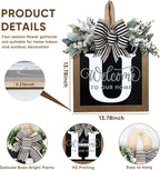 Ultra Large 14'' Last Name All Year Round Front Door Wreath with 26 Initial Letter Welcome Sign All Seasons Eucalyptus Garland and Bow Wreaths for Front Door Porch Farmhouse Decoration (U)