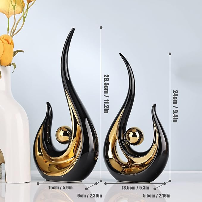 XMGZQ 2pcs Black and Gold Modern Abstract Art Statue Table Decoration,Elegantes Ceramic Statue for Home Décor Accent,Mantel,Bookshelf,Centerpiece Table Decorations for Dining Room,adornos para sala