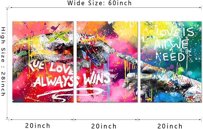 Novatique Banksy Wall Art Street Graffii Canvas Wall Art Colorful Painting Print Hand of God Graffiti Art Pictures Banksy Style Painting for Living Room Bedroom,20”x 28”x3Pcs