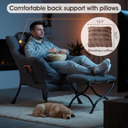 Lazy Chair with Ottoman, Large Lounge Accent Chair with Ottoman and a Throw Pillow, Shadow Grey Reading Chair for Living Room Bedroom Dorm Room Office Apartment Relaxing Use