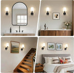 Modern Wall Sconces Set of 2, Hardwired Wall Lights with Flared White Fabric Shade, Matte Black Wall Lamps for Bedroom Bedside Stairway Bathroom Living Room(ETL Listed)