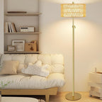 Gold Floor Lamps for Living Room Rattan Boho Floor Lamp with Remote Control,Dimmable Wicker Floor Lamps with 3 Color Temperature Modern Standing Lamp Brass Tall Floor Lamp for Bedroom Corner