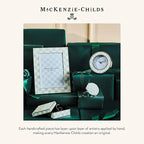 MACKENZIE-CHILDS Silver-Plated Round Desk Clock, Decorative Clock for Living Room, Kitchen, or Office, Gray-and-White Sterling Check