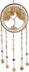 Crystal Tree of Life Dream Catchers with Stone Pendant Yellow Dream Catcher Wall Decor Handmade Dreamcatcher Wall Hanging Ornament for Bedroom Living Room Home Decor