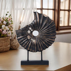 Unique Round Coin Sculpture Decorative Objects for Shelf Home Decor Accents, Modern Abstract Tabletop Decor Items for Living Room Fireplace Mantel, Above Cabinet (Black L)