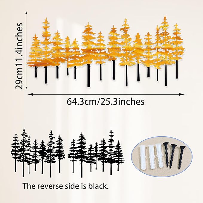 Jidecor Metal Pine Tree Wall Art Decor Nature Home Decor Cedar Trees Metal Sign Wall Decorations for Living Room, Forest Decor, Nature Lover Gift (Black Yellow)