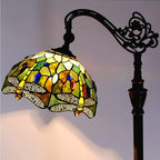 Tiffany Floor Lamp Stained Glass Lamp 18.88X12X67 Inch Angle Adjustable Arched Gooseneck Antique Reading Light (Amber Yellow Dragonfly)