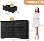 GAOMON Farmhouse 6 Double Drawers Dresser for Bedroom, 47.2'' Wide Chest of Drawer, Wooden Horizontal Dresser with Metal Handles and Stable Base, Modern Cabinet for Bedroom, Living Room, Black