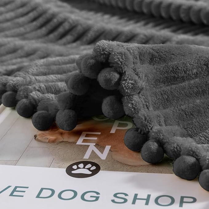 DISSA Fleece Blanket Twin Size – 60x80, Dark Grey – Soft, Plush, Fluffy, Fuzzy, Warm, Cozy – Perfect Throw for Couch, Bed, Sofa - with Pompom Fringe - Flannel Blanket Throw Blanket
