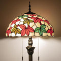 Tiffany Floor Lamp, 16" Stained Glass Maple Leaf Shade with Antique Bronze Base, 2-Light E26 Pull Chain Standing Reading Light for Living Room Bedroom16x16x64 Inches (White Maple Leaf)