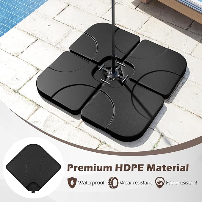 Tangkula Umbrella Base Set of 4, Cantilever Offset Umbrella Stand with HDPE Frame, Water & Sand Filled Refillable Base, Easy-Fill Spouts for Patio, Poolside (Black)