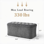 ONBRILL Storage Ottoman Bench, End of Bed Bench, 39.8 x 18.1 x 17.7 Inches Pouf Ottoman Foot Rest, Storage Benches Chest for Bedroom Entryway Living Room, Max 330 lbs, Grey