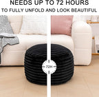 Asuprui Pouf Ottoman Stuffed Footstool Floor Pouf Foot Rest 20x12 Inches Round Poof Seat Floor Bean Bag Chair Foldable Floor Chair Storage for Living Room Bedroom Black Stripe Pouf with Filler