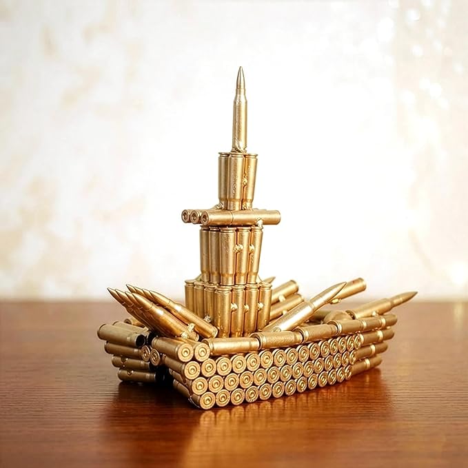 Bullet Shell Military Vehicle Sculptures - Handmade Tank, Airplane, Warship Metal Art Decor for Home, Office, Study Room for Men, Veterans (Warship Model)