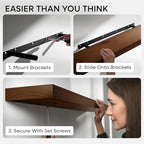 Homeforia 24inch Walnut Floating Shelves for Wall, High End Solid Real Wood 24in Floating Shelf for Bathroom, Dark Brown 24 inch Long Floating Shelves, Heavy Duty Bracket, 24 X 6.5 X 1.75 in, Set of 2