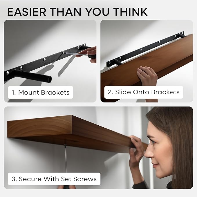 Homeforia 48 inch Walnut Floating Shelf, High End Solid Real Wood Large 48inch Floating Shelves for Wall, Dark Brown 48 inches Long Floating Shelves, Heavy Duty Bracket, 48 X 6.5 X 1.75 inch, Set of 2
