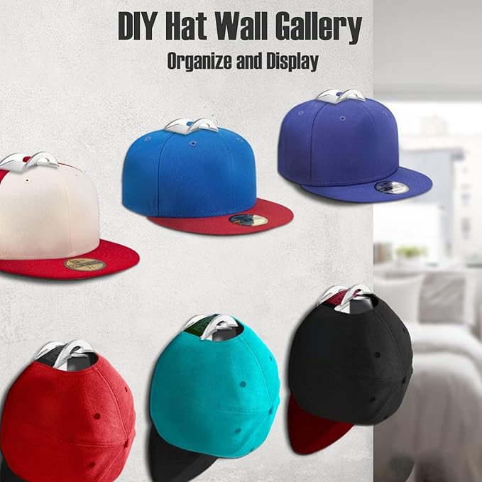 Hat Hangers for Wall, Stronge Adhesive Hat Holders Display, No Driling Caps Holder Organizer, 20 Pack Hat Hook for Baseball Caps, Wall Mounted Cap Rack, Translucent Black