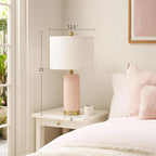 PoKat 25'' Table Lamps Set of 2 for Bedroom with 3-Way Dimmable Touch Control, Bedside Lamps with USB A+C Ports for Living Room, Modern Ceramic Pink Lamps for Kids Girls Decor (2 Bulbs Included)