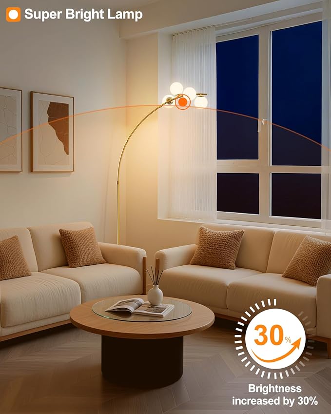 Lightdot 63IN Gold Floor Lamp 4-Lights Globe LED Floor Lamps with 3000K Soft Warm Golden for Wedding/Party, Modern Tall Lamp for Living Room/Bedroom/Sofa Beside/Corner Decor (Bulbs Included)