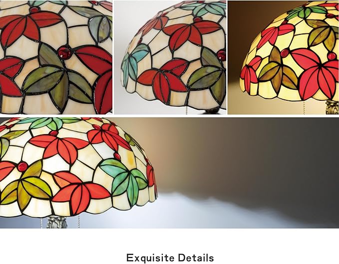 Tiffany Floor Lamp, 16" Stained Glass Maple Leaf Shade with Antique Bronze Base, 2-Light E26 Pull Chain Standing Reading Light for Living Room Bedroom16x16x64 Inches (White Maple Leaf)