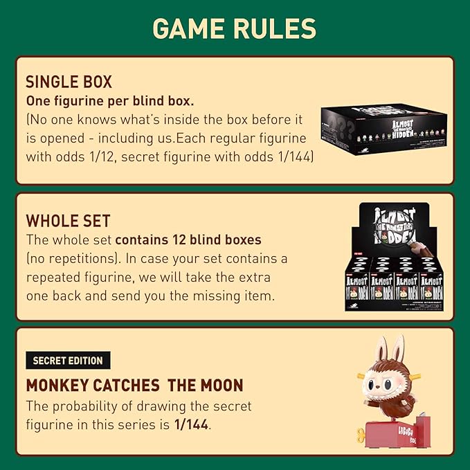 POP MART The Monsters Almost Hidden Series Blind Box Figures, Random Design Mystery Toys for Modern Home Decor, Collectible Toy Set for Desk Accessories, Whole Set