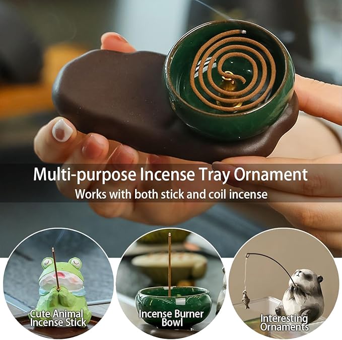 Fishing Panda Incense Holder Cute Animal Figurine Incense Burner Ash Catcher Creative Cartoon Resin Panda Statue for Home Room Decor Meditation Yoga Spa
