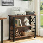 HOMBAZAAR 3-Tier Small Bookshelf, 35.4 Inch Short Book Shelf with Sturdy Metal Frame & Wood Shelves, Rustic Brown Industrial Bookcase for Living Room, Bedroom, Office