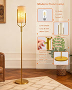64.6IN Black Floor Lamp - Dimmable LED Floor Lamp with Linen Shade, 3000K Soft Warm White | Bulbs Included | Modern Tall Lamp for Living Room, Bedroom, Wedding & Party