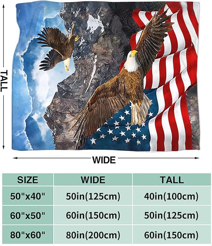 Eagle American Flag Throw Blanket for Boys, Men, Adults, Lovers, Girls, Kids, Women - Soft Warm Plush Fleece Flannel Decor for Couch, Sofa, Bed 60"x80"