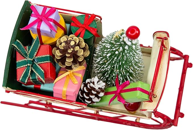 Berfutall-Red Santa Sleigh Christmas Decor for Table Top Holiday Home Decorations Decoration with Rustic Charm (G) (G Red/White 8")