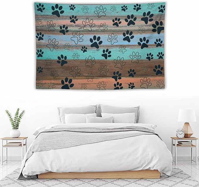 VUMIVI Dog Paw Print Tapestry Rustic Farmhouse Vintage Wood Paneling Home Decor Tapestry Wall Hanging for Living Room Bedroom Dorm Classroom Aesthetic Decor W60xL40in