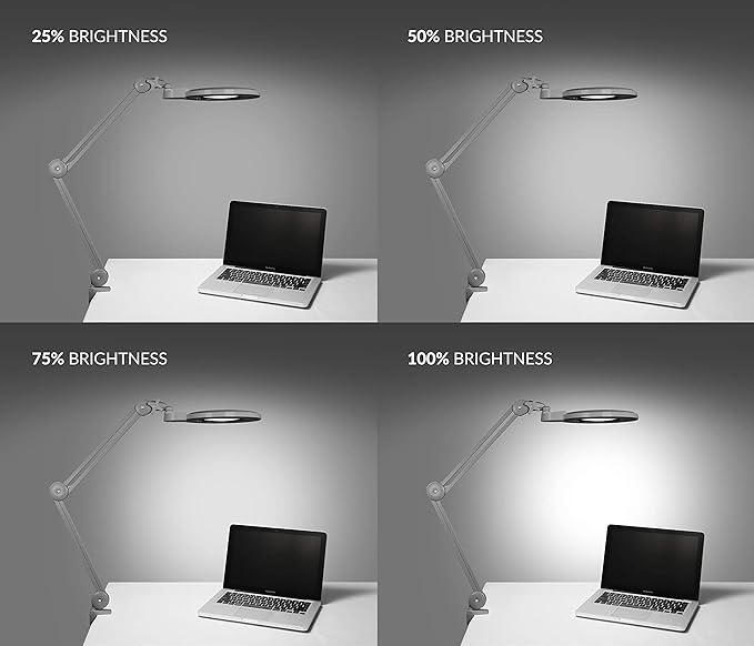 Neatfi XL Bifocal LED Magnifying Lamp – 7-Inch Acrylic Lens, 2.25x & 6X Magnification, 1,600 Lumens, Dimmable LED, Adjustable Arm, Hands-Free Close Work (Silver, with Clamp)