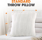 Cheer Collection Faux Fur Throw Pillows - Decorative Pillows for Couch, Bed Throw Pillows, White Accent Pillows for Bedroom or Living Room Aesthetic, Set of 2 Furry Throw Pillows, 20" x 20"