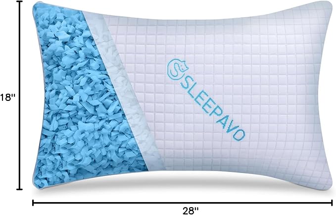 Adjustable Shredded Memory Foam Pillow Queen Size - Soft or Firm Rayon Derived from Bamboo Pillow for Side Sleeper, Stomach & Back - Cold Cooling Gel Bed Pillows for Sleeping Comfortable Pillows