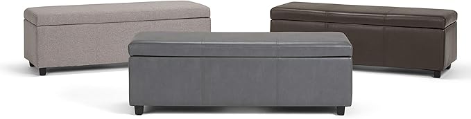 SIMPLIHOME Avalon Storage Ottoman Bench - 48 inch Wide Upholstered Vegan Leather Rectangular Lift-Top Ottoman in Stone Grey, Contemporary Storage Bench for Living Room with High-Density Foam