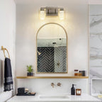 SineRise 2-Light Brushed Nickel Vanity Light with 3 Color Modes (3000K/4000K/6000K), Eye Protection LED Bathroom Light Fixture, Dimmable Modern Wall Light Over Mirror with Clear Glass Shade