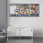 Novatique Banksy Canvas Wall Art Modern Street Wall Art Behind the Curtain Painting Framed Print Graffiti Art Wall Decor for Living Room Bedroom,16" x 24" x 3pcs