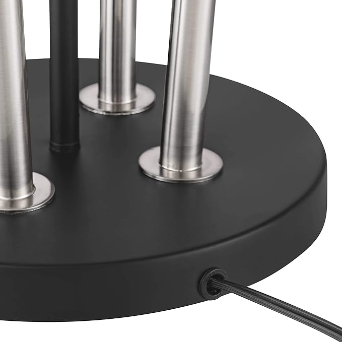 Possini Euro Design Flute Modern Torchiere Floor Lamp Standing 64" Tall Sleek Satin Black Brushed Nickel Metal White Sculptural Linen Shade for Living Room Reading House Bedroom Home Office