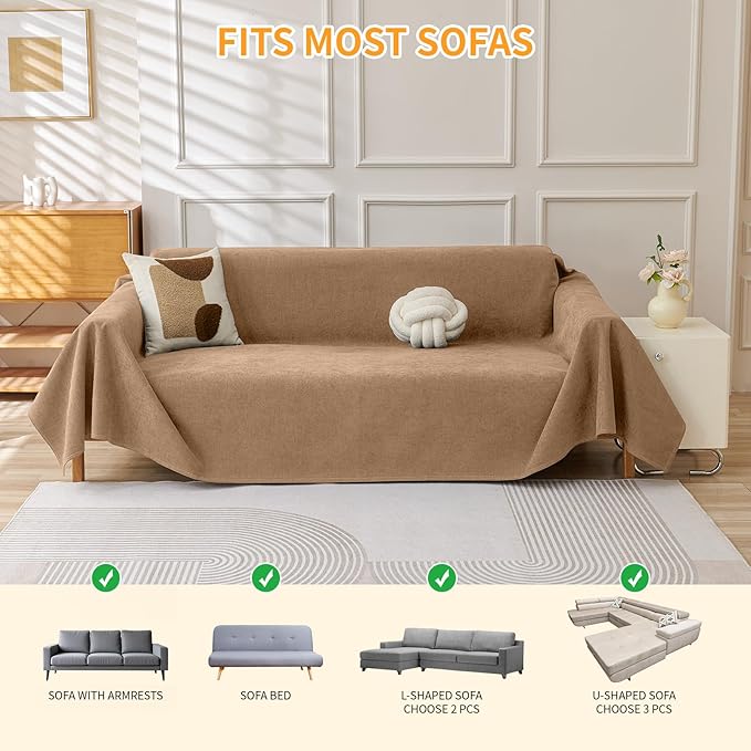 Deep Dream Cat-Scratch Resistant Couch Cover, Waterproof Sofa Cover for 3 Cushion Couch Washable, Pet Friendly Couch Protectors Anti Slip Thickened Love Seat Slipcovers for Dogs Pets,71" x 118",Brown