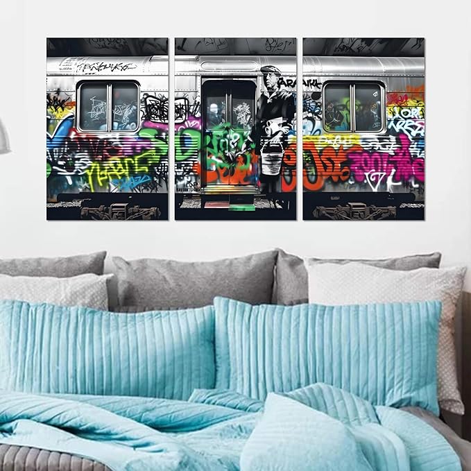 Novatique Banksy Canvas Wall Art Classic Street Wall Art Abstract Graffiti Pop Picture Art Decor Print Colorful Graffiti Poster Home Decor for Living Room Bedroom, 24”x 36”x 3Pcs