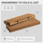 Homeforia 18 inch Golden Oak Floating Shelf, High End Solid Real Wood 18inch Small Floating Shelves for Wall Mounted, Oak Wooden 18in Floating Shelves, Heavy Duty Bracket, 18 X 6.5 X 1.75 in, Set of 3