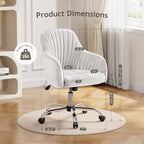 Warmiehomy Velvet Desk Chair for Home Office, Modern Adjustable Swivel Task Chair, Women Vanity Chairs with Arm Rest for Bedroom Dressing Room, White