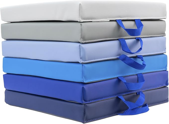 Factory Direct Partners SoftScape 15 inch Classroom Floor Cushion with Handle; Flex Seating for Daycare, Preschool, Playroom; 2 inch Thick Deluxe Foam (6-Piece) - Navy/Powder Blue, Square, 12228-NVPB