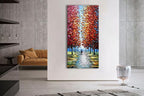 Alenoss Hand Painted 3D Abstract Oil Paintings on Canvas 24x48 Inches Large Modern Forest Landscape Vertical Red Canvas Wall Art Framed Artwork for Living room Bedroom Tree Art Decor