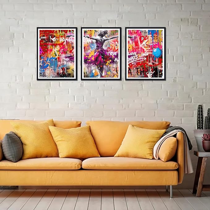 Novatique Colorful Graffiti Canvas Wall Art Dance Picture Wall Decor Modern Graffiti Art Poster Pop Art Wall Decor for Living Room Bedroom,12" x 16" x 3Pcs