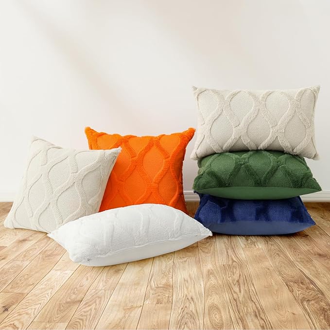 decorUhome Spring Throw Pillow Covers 12x20 Inch Set of 2, Soft Plush Faux Fur Wool Lumbar Forest Elf Couch Pillow Covers, Decorative Neutral Pillow Cases for Bed Sofa Living Room Home Decor