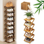 DDRIC 9-Tier No-Assembly Bamboo Rack, 2026 Upgraded Foldable Corner Shoe Rack, Space-Saving Organizer for Shoes, No-Tool Narrow Shelf for Entryway Closet Dorm (Nuture,5-Tier)