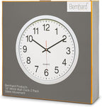 Bernhard Products White Wall Clocks, 2 Pack Silent Non Ticking - 16 Inch Extra Large Quality Quartz Battery Operated Round Easy to Read Home/Office/Business/Kitchen/Classroom/School Clock, Black Hands