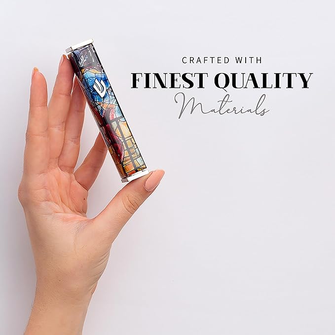 SURI Mezuzah for Door with Printed Scroll Inside | 4" Modern Mezuzah Case (Silver Yellow)
